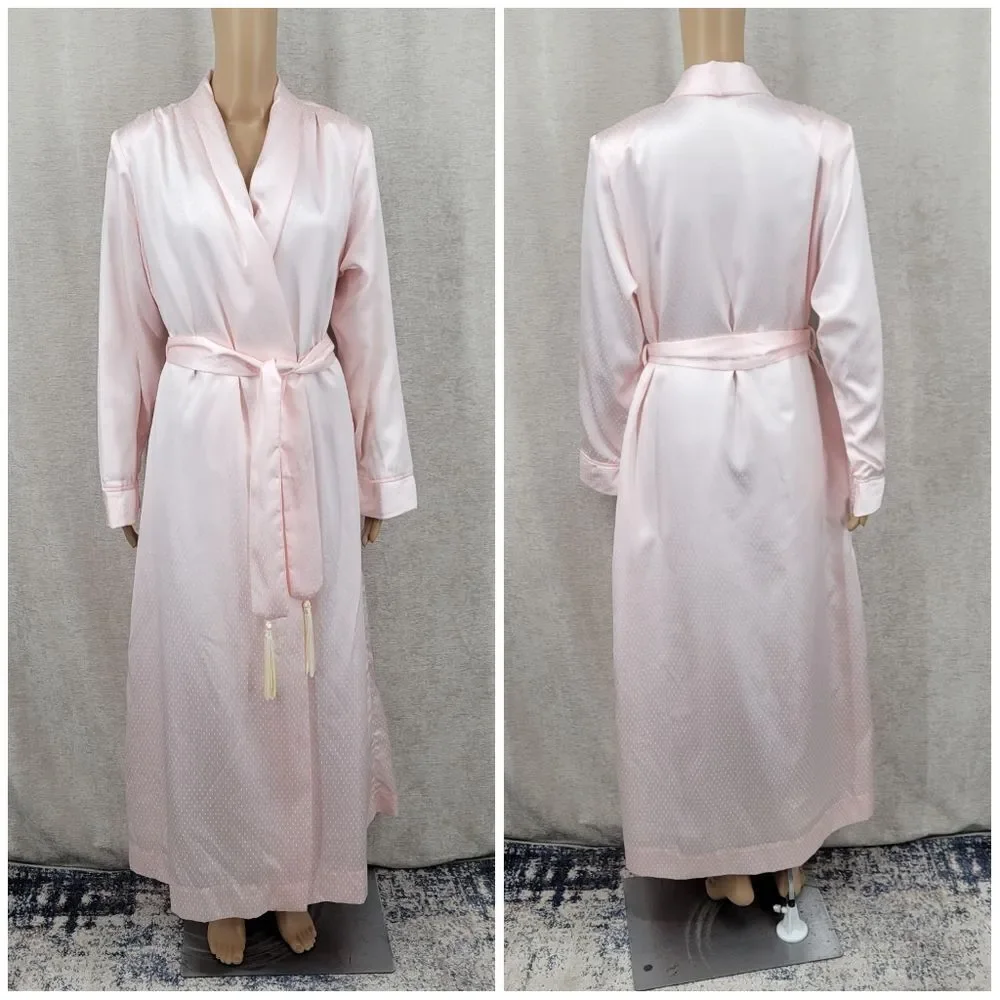 Flo Weinberg Vintage Elegant Pink Satin Robe Fleece Lined
